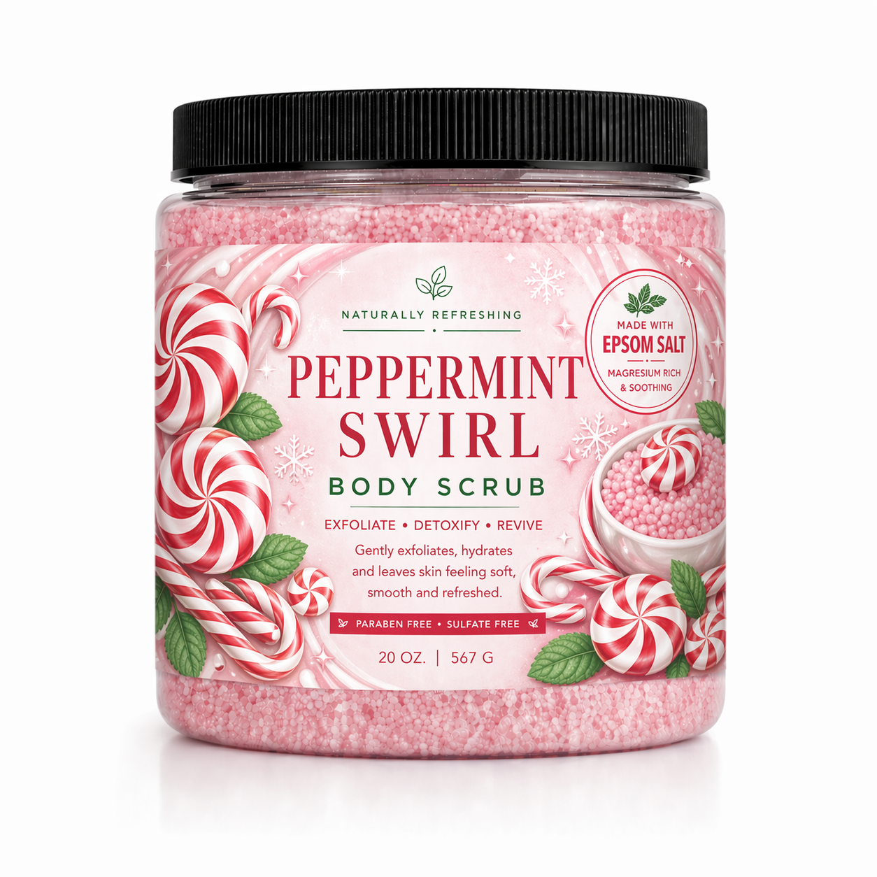 Peppermint Swirl Body Scrub 20 oz | Epsom Salt - Affinati