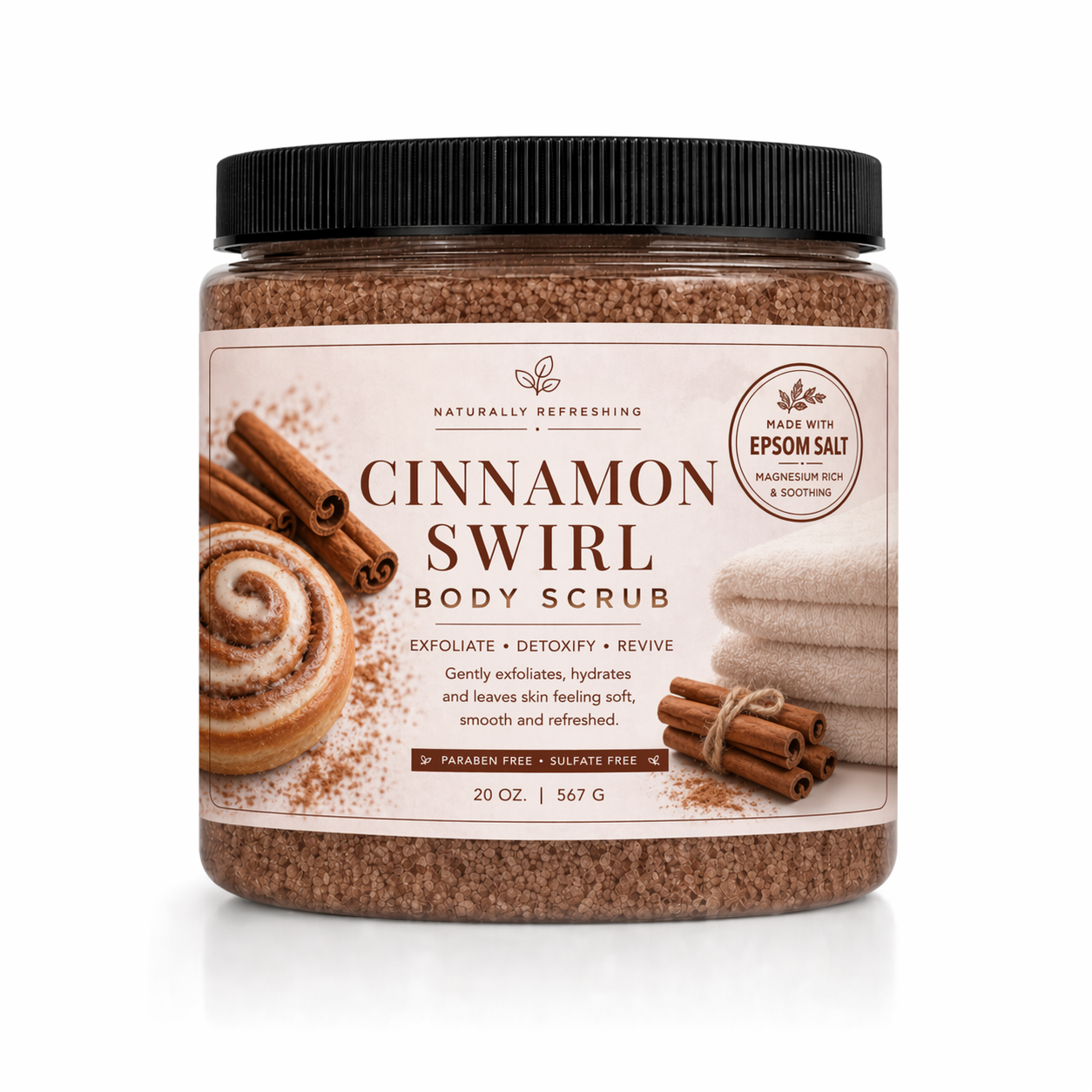 Cinnamon Swirl Body Scrub 20 oz | Epsom Salt - Affinati