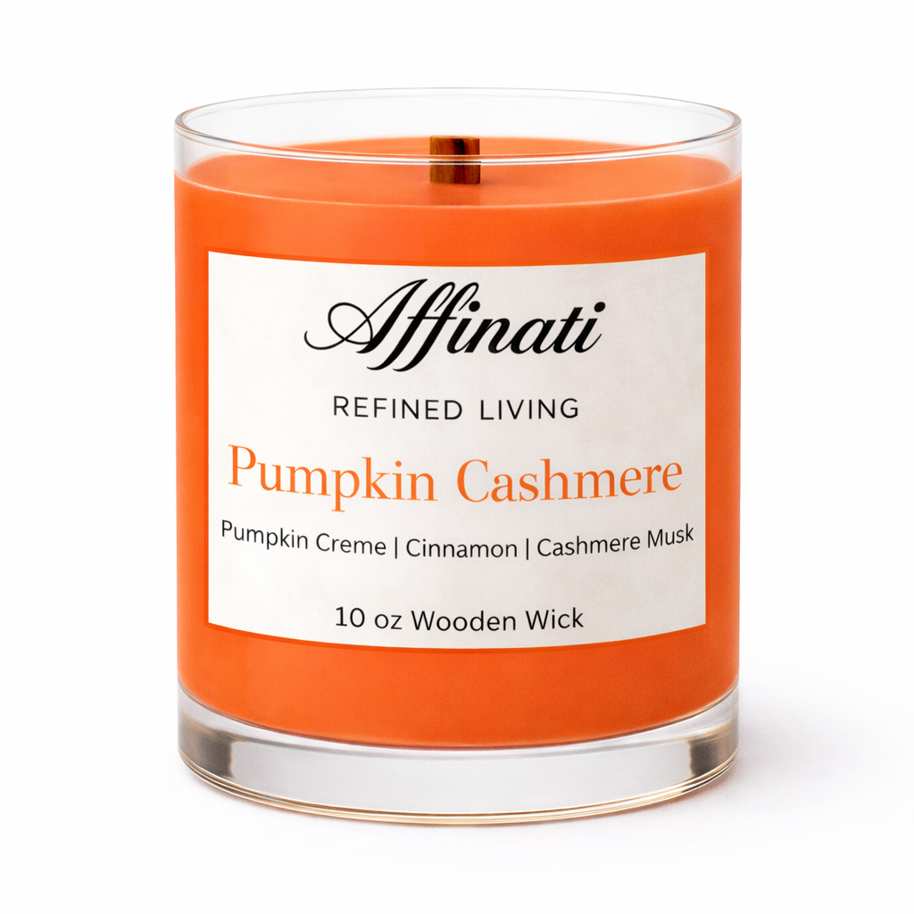 호박 캐시미어 우드 심지 캔들 – 고급 10 oz 콩 혼합 | Affinati