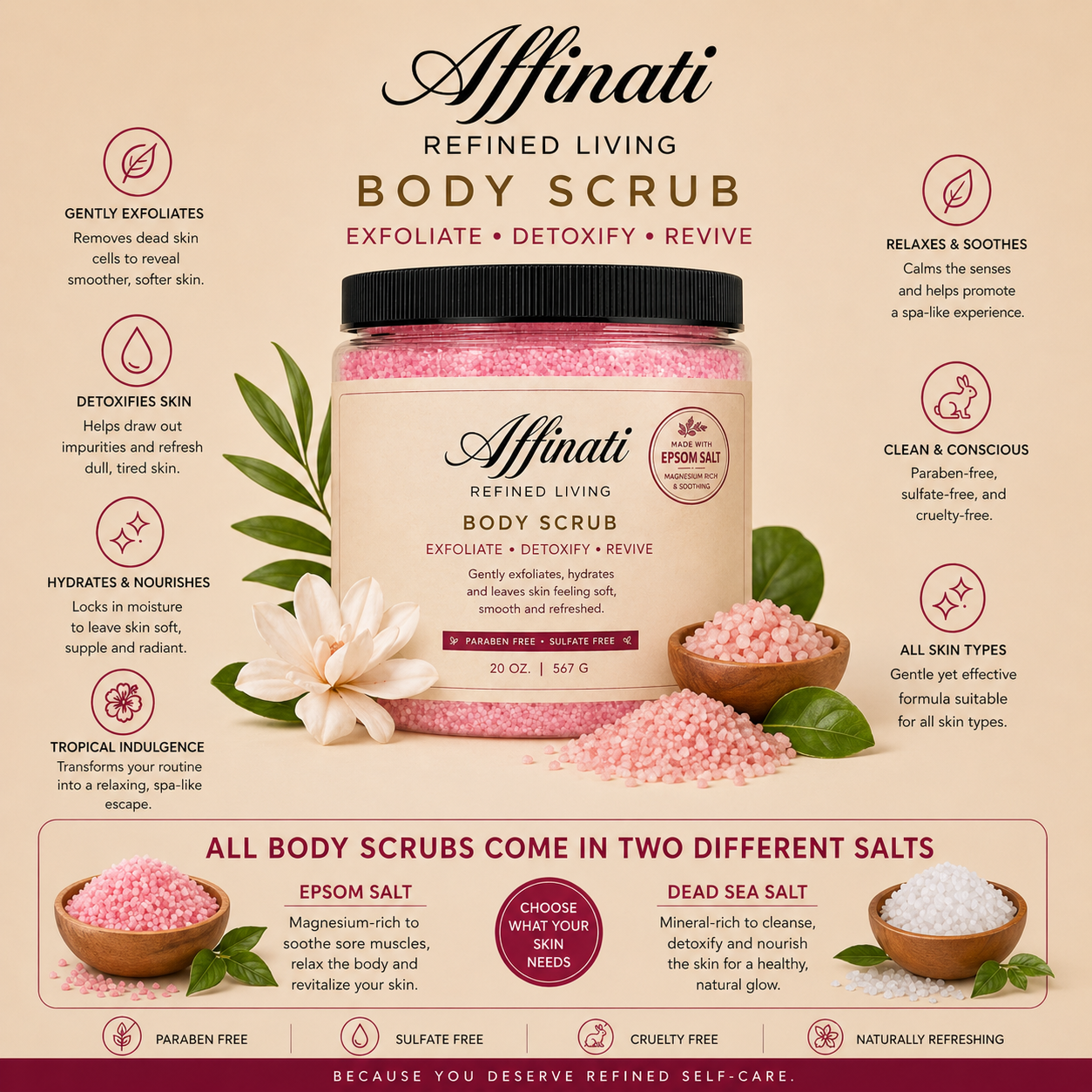 Clean Cotton Body Scrub 20 oz | Dead Sea Salt - Affinati