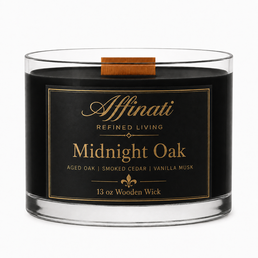 미드나잇 오크 우든 윅 캔들 – 고급 13 oz 소이 블렌드 | Affinati