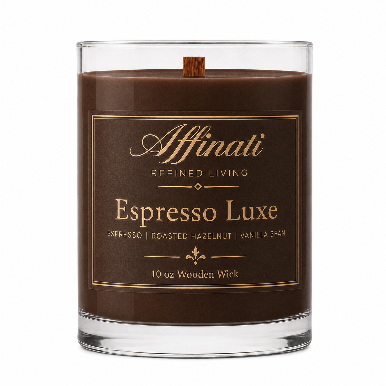 Espresso Luxe trævæge-lys – luksus 10 oz sojablanding | Affinati
