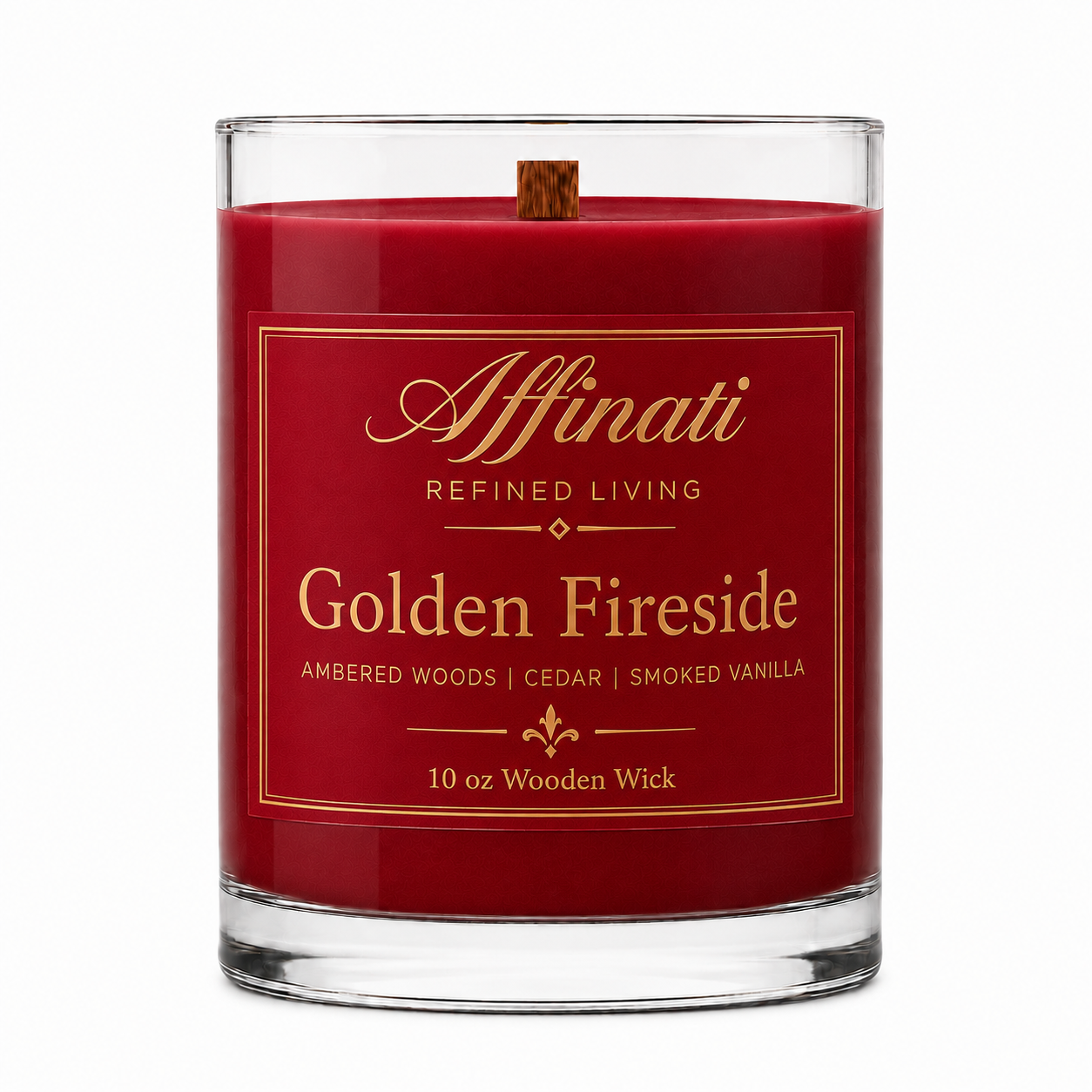 Golden Fireside Wooden Wick Candle – Luxury 10 oz Soy Blend | Affinati