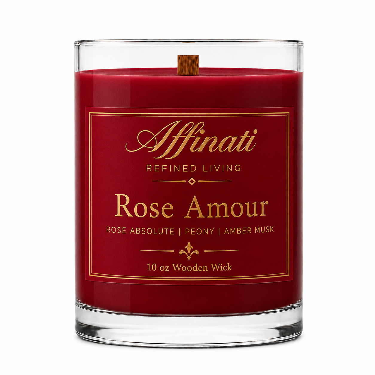 Rose Amour Wooden Wick Candle – Luxury 10 oz Soy Blend | Affinati