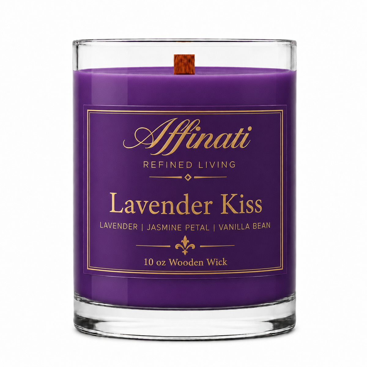 Κερί με Ξύλινο Φιτίλι Lavender Kiss – Πολυτελές Μείγμα Σόγιας 10 oz | Affinati