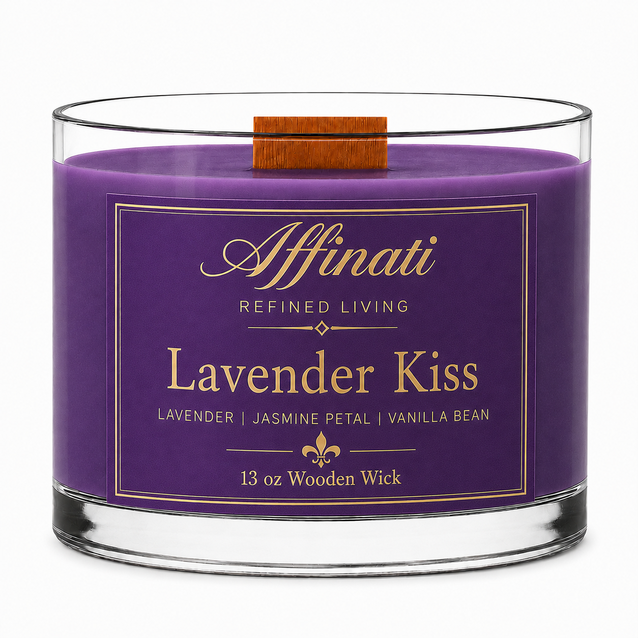 Svíčka s dřevěným knotem Lavender Kiss – Luxusní 13 oz sójová směs | Affinati
