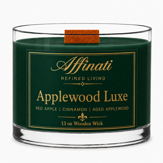 アップルウッドリュクス 木製芯キャンドル – 高級 13 oz 大豆ブレンド | Affinati