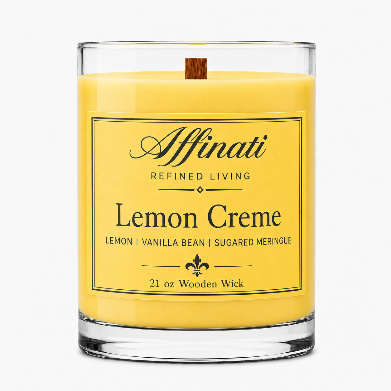 Svíčka s dřevěným knotem Lemon Creme – Luxusní 10 oz sójová směs | Affinati