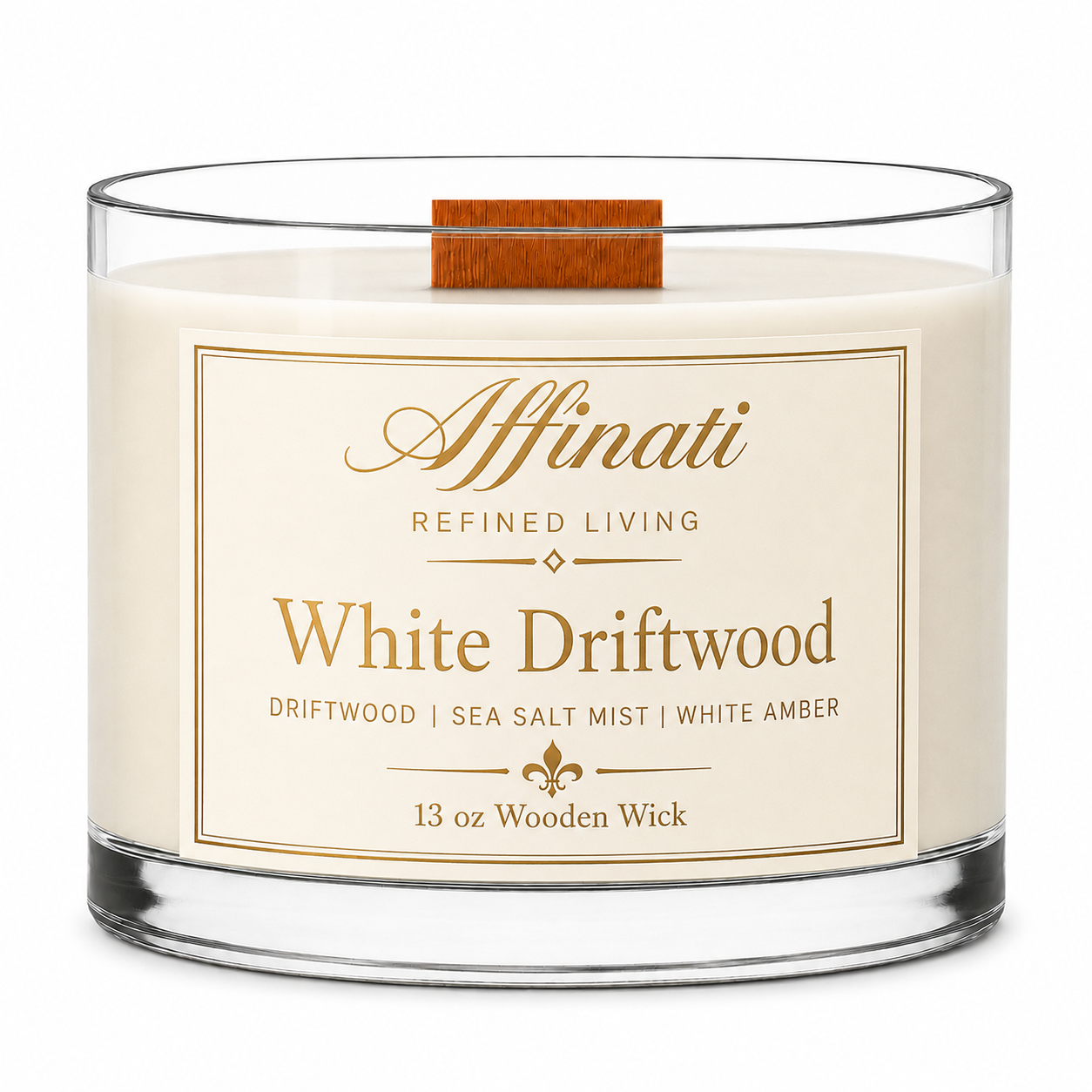 White Driftwood Wooden Wick Candle – Luxury 13 oz Soy Blend | Affinati