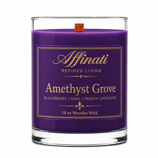 Amethyst Grove Wooden Wick Candle – Luxury 10 oz Soy Blend | Affinati
