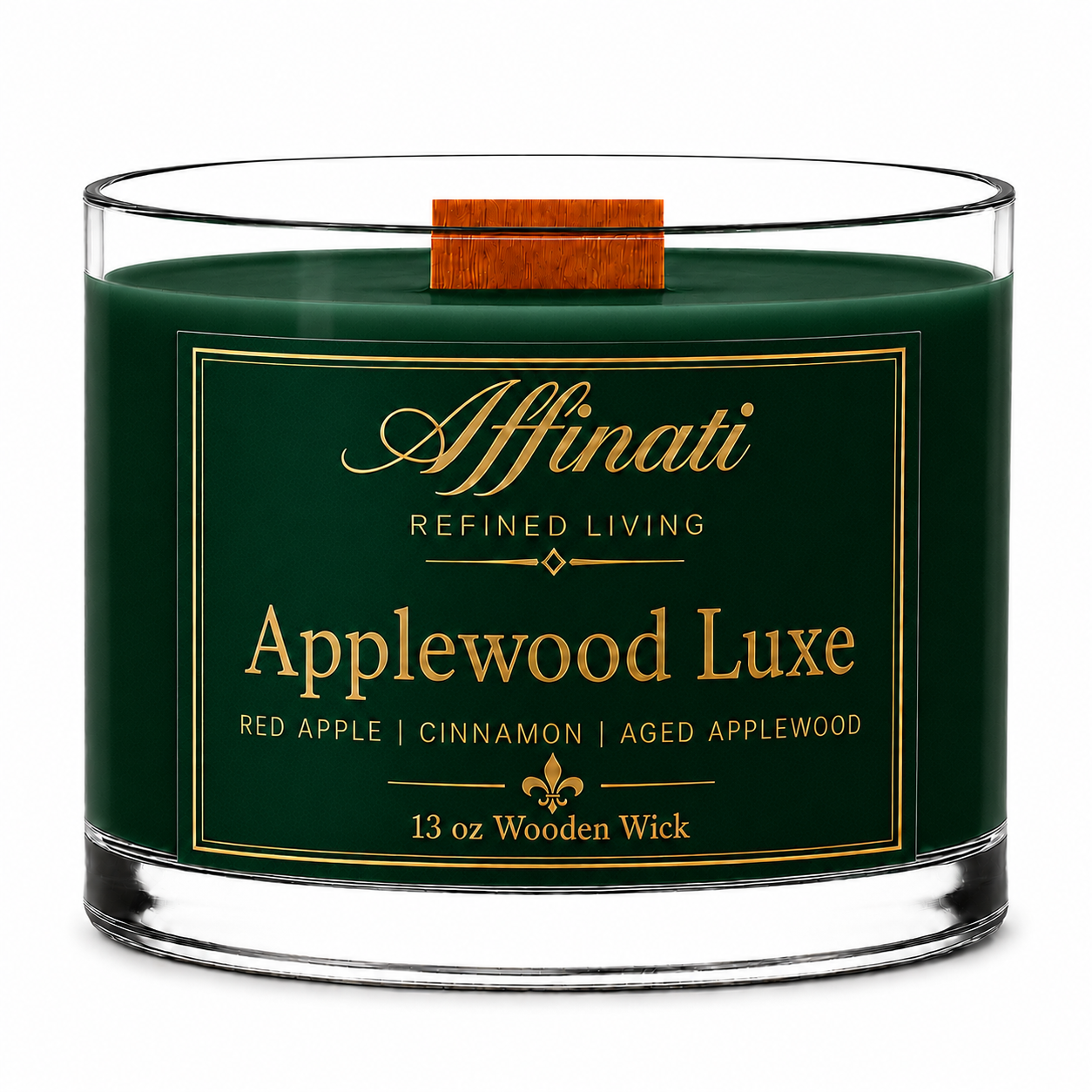 Vela de Mecha de Madera Applewood Luxe – Mezcla de Soya de Lujo 13 oz | Affinati