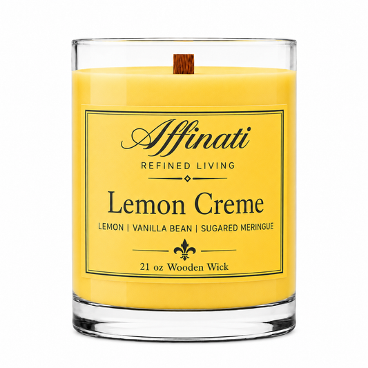 Κερί με Ξύλινο Φιτίλι Lemon Creme – Πολυτελές Μείγμα Σόγιας 10 oz | Affinati