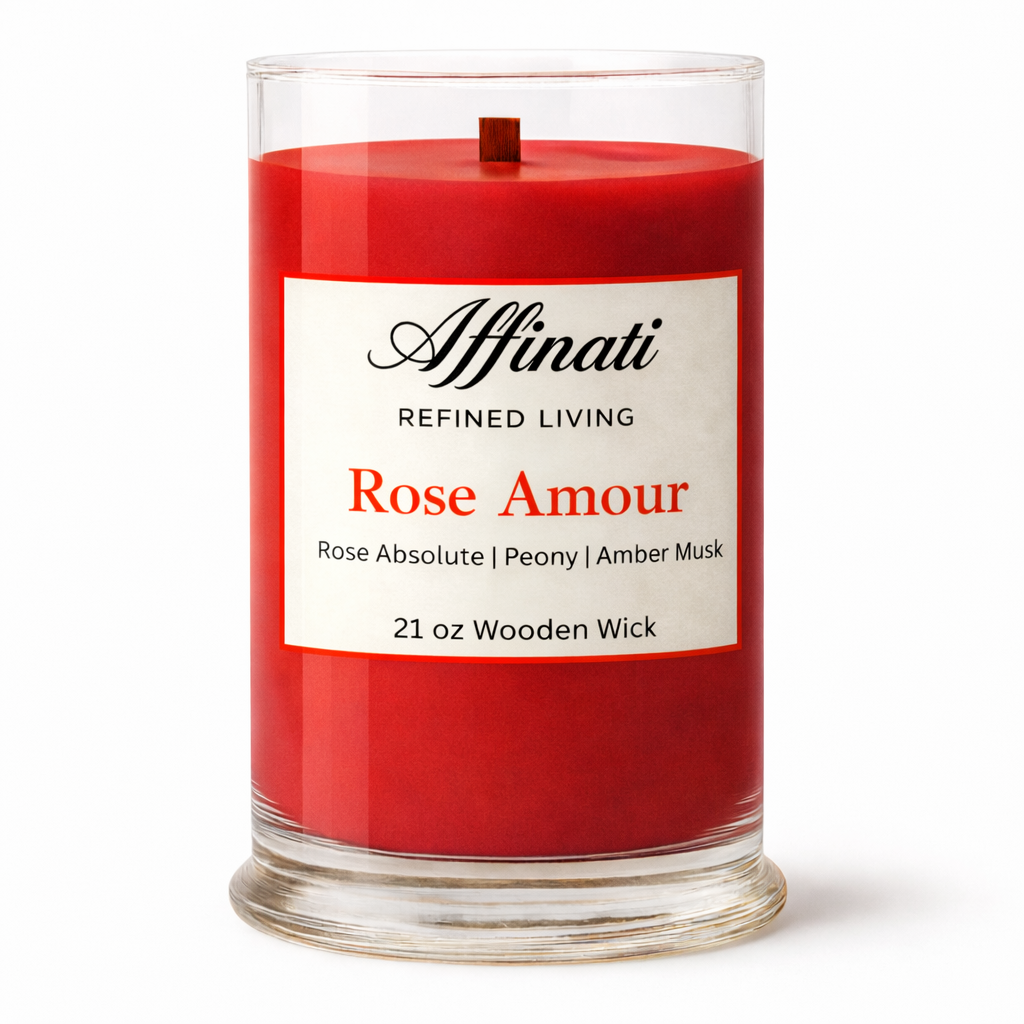 Vela Rose Amour con mecha de madera – Mezcla de soja de lujo de 595 g | Affinati
