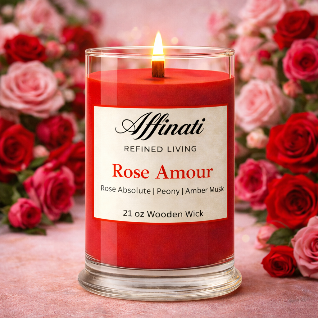 Vela Rose Amour con mecha de madera – Mezcla de soja de lujo de 595 g | Affinati