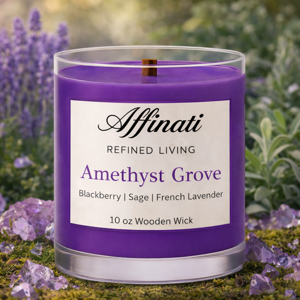 Vela con mecha de madera Amethyst Grove – Mezcla de soja de lujo de 283 g | Affinati
