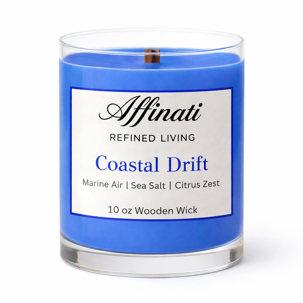 Coastal Drift Wooden Wick Candle – Luxury 10 oz Soy Blend | Affinati - Affinati