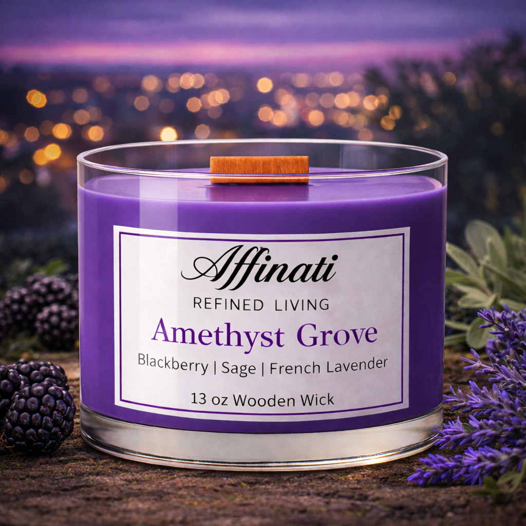 Vela de Mecha de Madera Amethyst Grove – Lujo 13 oz Mezcla de Soya | Affinati