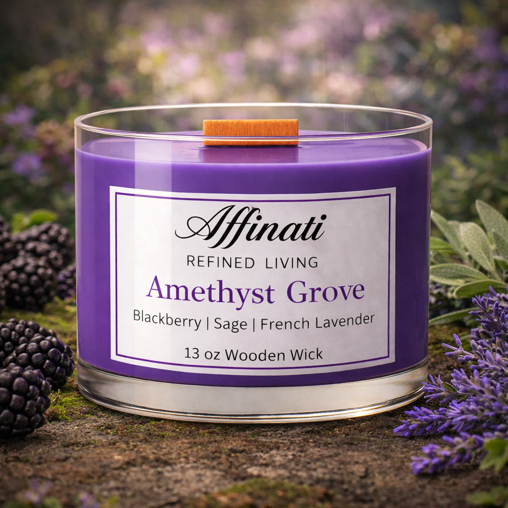 Vela de Mecha de Madera Amethyst Grove – Lujo 13 oz Mezcla de Soya | Affinati