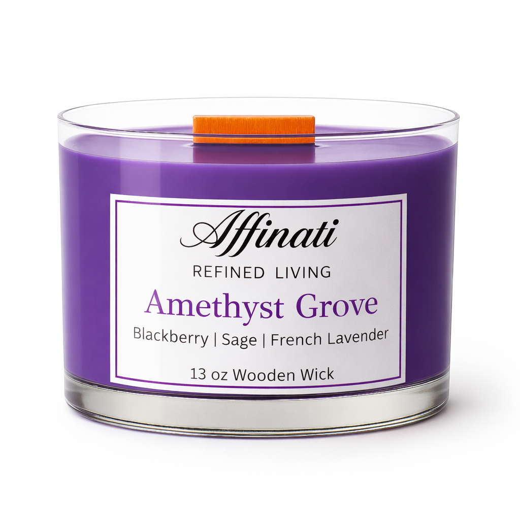 Vela de Mecha de Madera Amethyst Grove – Lujo 13 oz Mezcla de Soya | Affinati