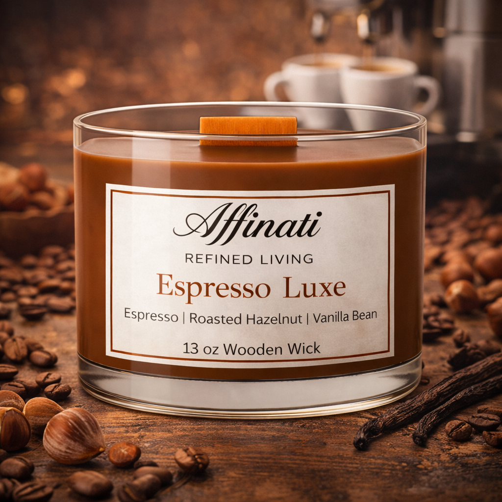 Vela de Mecha de Madera Espresso Luxe – Mezcla de Soya de Lujo 13 oz | Affinati