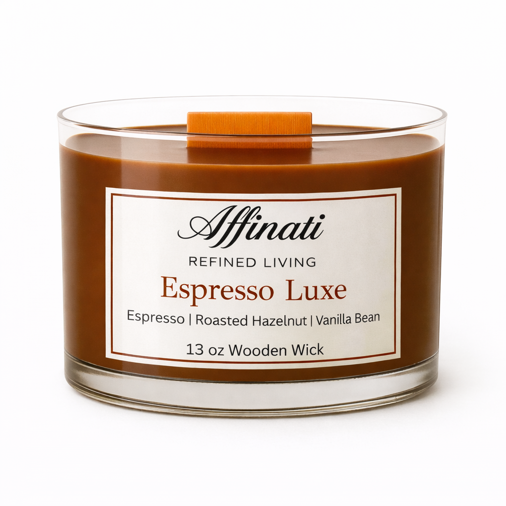 Vela de Mecha de Madera Espresso Luxe – Mezcla de Soya de Lujo 13 oz | Affinati