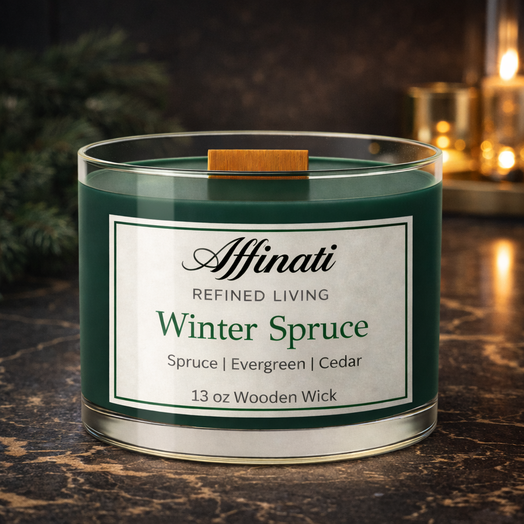 Vela de mecha de madera Winter Spruce – Lujo 13 oz mezcla de soja | Affinati