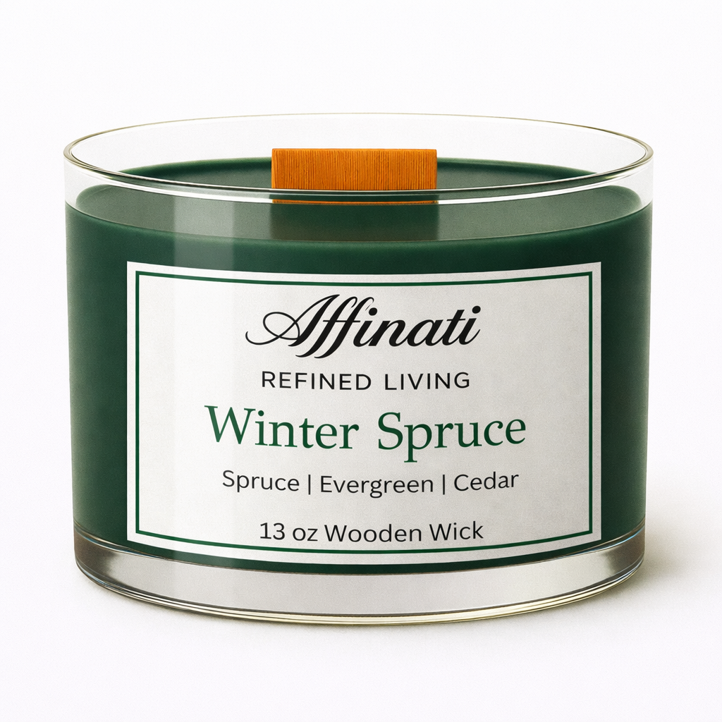 Vela de mecha de madera Winter Spruce – Lujo 13 oz mezcla de soja | Affinati