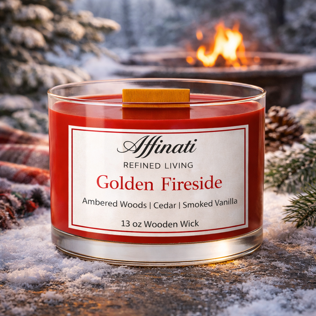 Golden Fireside Wooden Wick Candle – Luxury 13 oz Soy Blend | Affinati - Affinati
