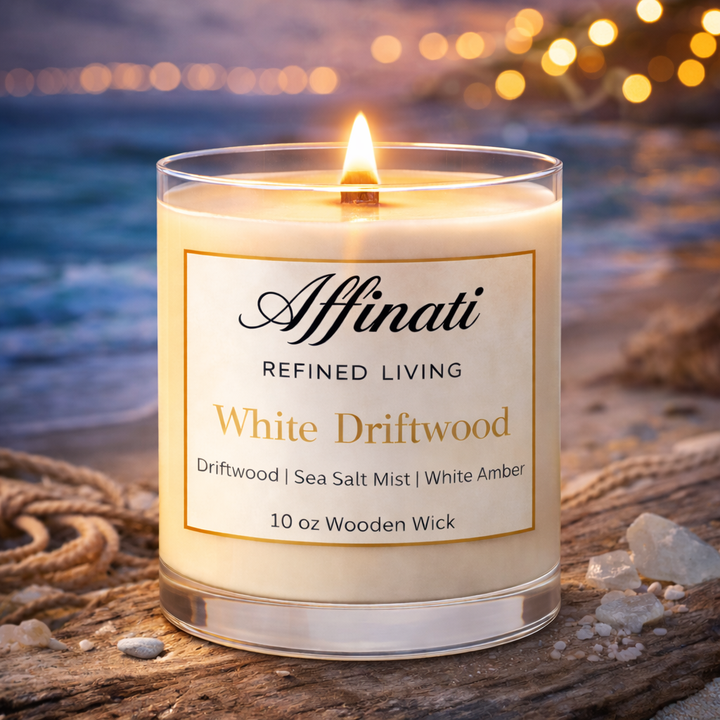 Vela de lujo con mecha de madera de madera flotante blanca – Mezcla de soja de 283 g | Affinati