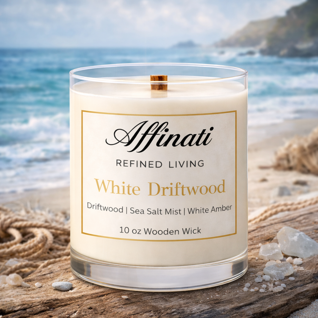 Vela de lujo con mecha de madera de madera flotante blanca – Mezcla de soja de 283 g | Affinati