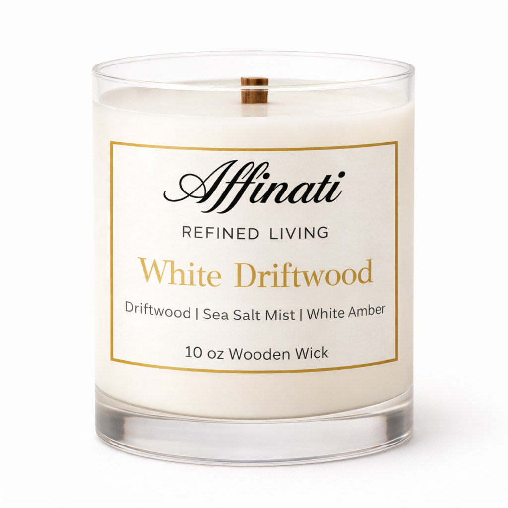 Vela de lujo con mecha de madera de madera flotante blanca – Mezcla de soja de 283 g | Affinati
