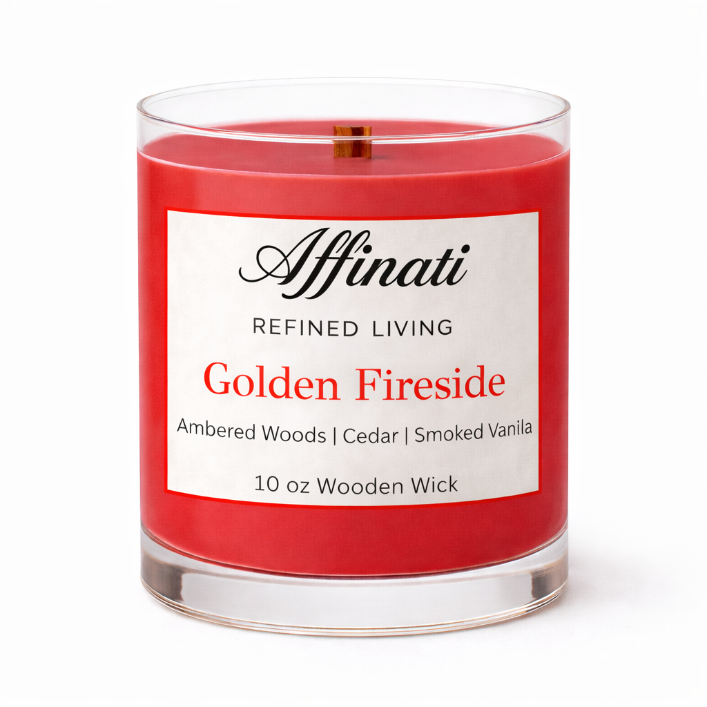 Golden Fireside Wooden Wick Candle – Luxury 10 oz Soy Blend | Affinati - Affinati