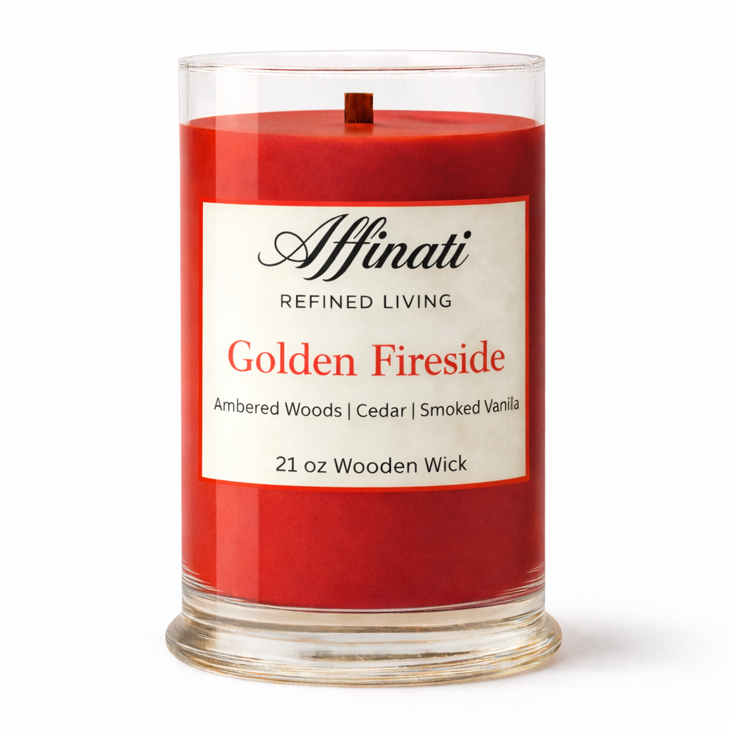 Golden Fireside Wooden Wick Candle – Luxury 21 oz Soy Blend | Affinati - Affinati