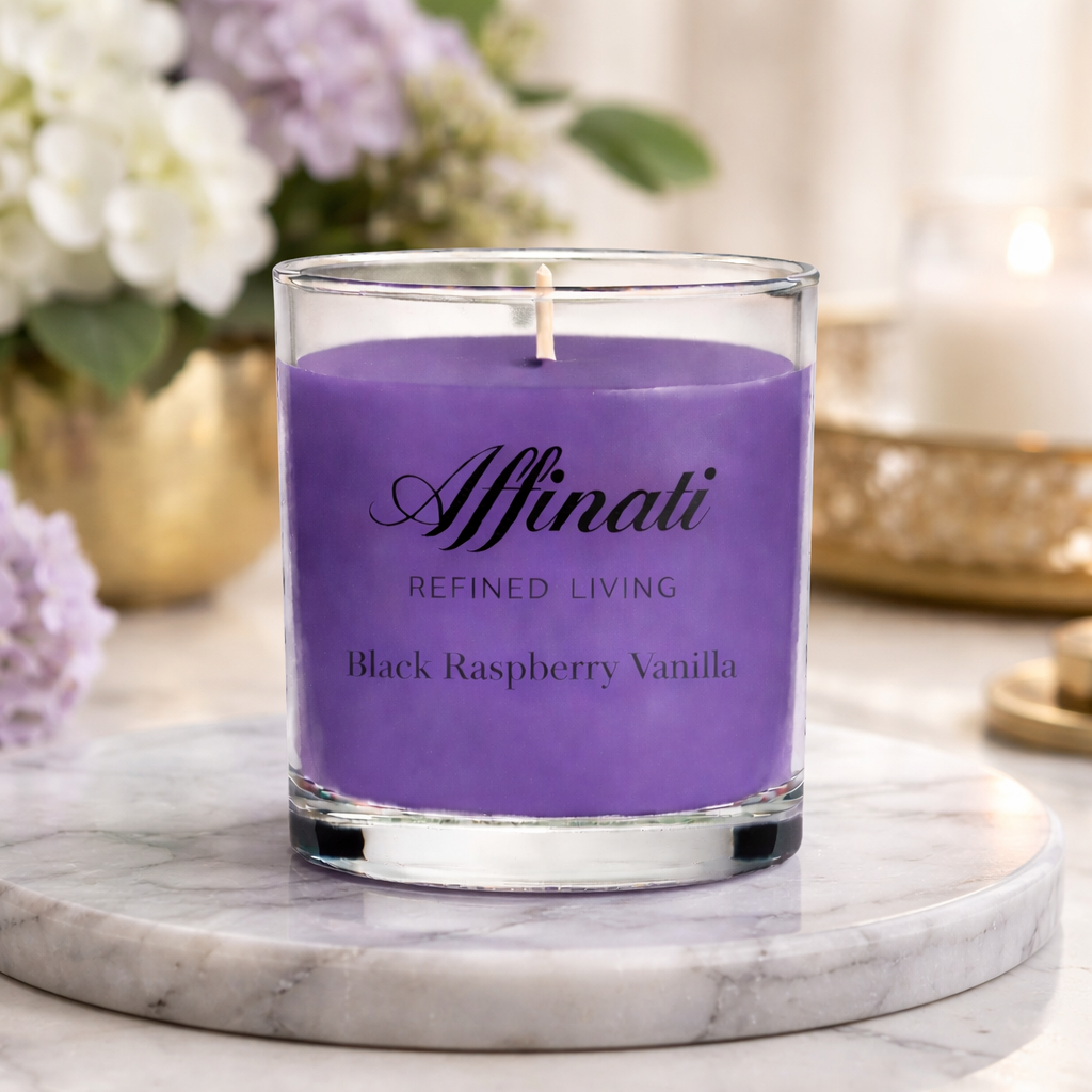 شمعة صغيرة بنكهة توت العليق الأسود والفانيليا