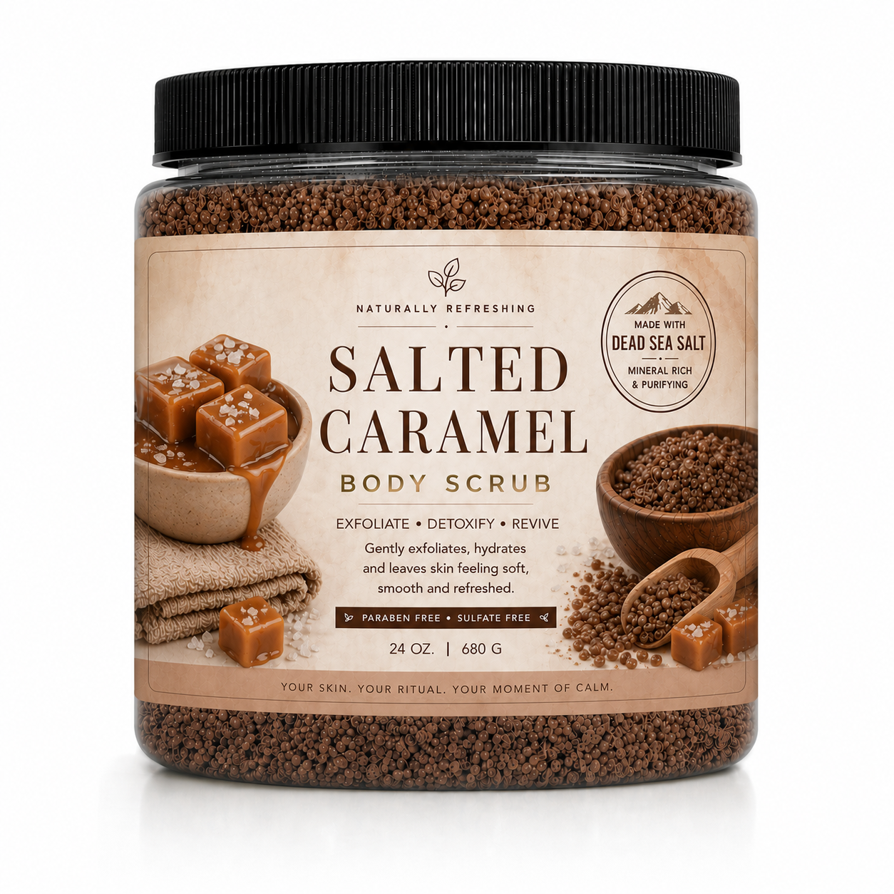 Salted Caramel Body Scrub 24 oz | Dead Sea Salt