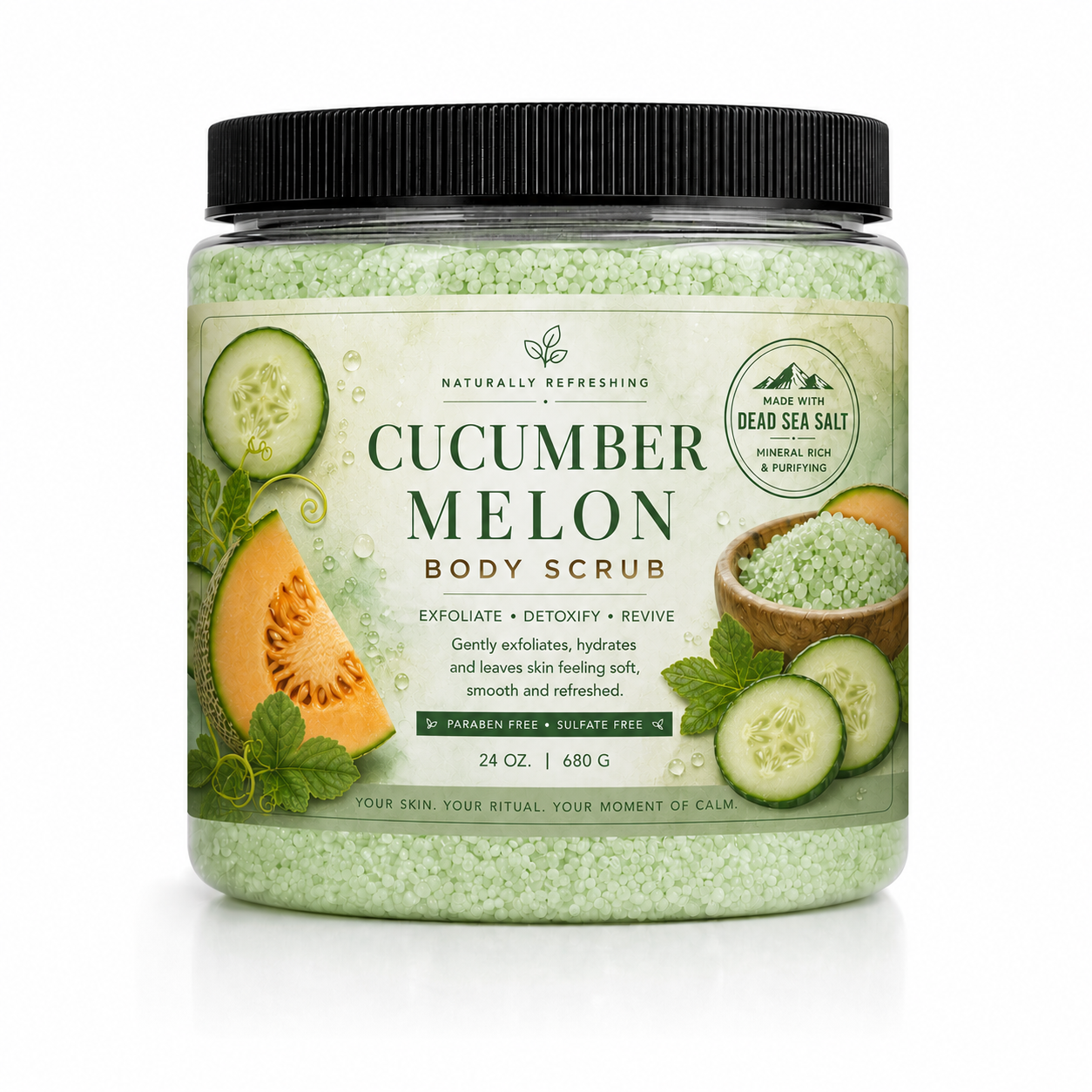 Cucumber Melon Body Scrub 24 oz | Dead Sea Salt