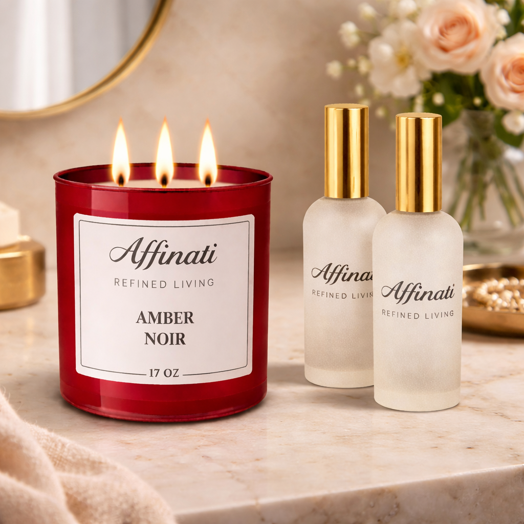 Σετ Κερί Amber Noir & Αρωματικό Σπρέι Δωματίου | Ισχυρό Πολυτελές Άρωμα Σπιτιού
