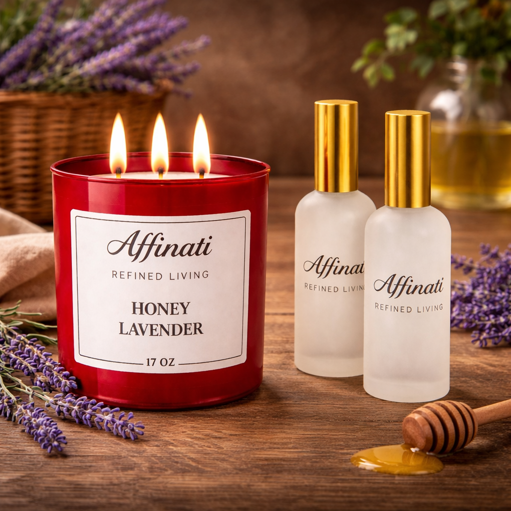 Sada svíčky a osvěžovače vzduchu Med a levandule | Uklidňující silná vůně