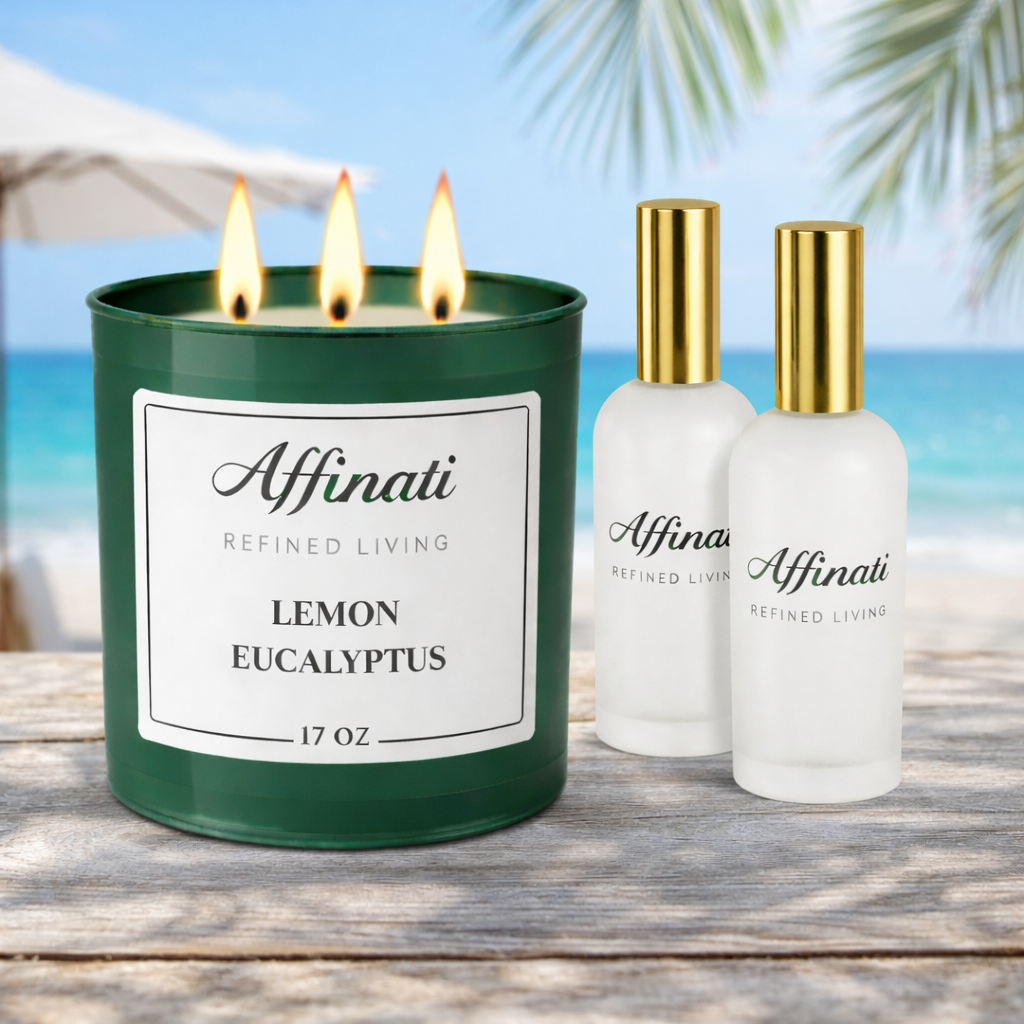 Set Candela e Spray per Ambiente al Limone e Eucalipto | Profumo Fresco e Pulito