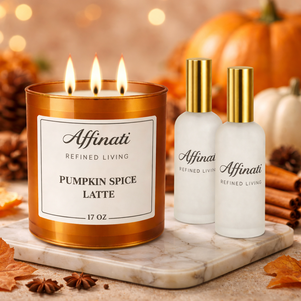 Græskar Krydderi Latte Duftlys & Rum Spray Sæt | Hyggelig Efterårsdueft