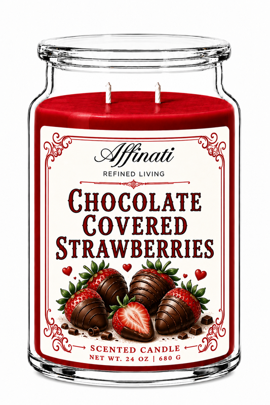 Chocolade bedekte aardbeien 24 oz kaars – Tijdloze Collectie dubbele lont kaars