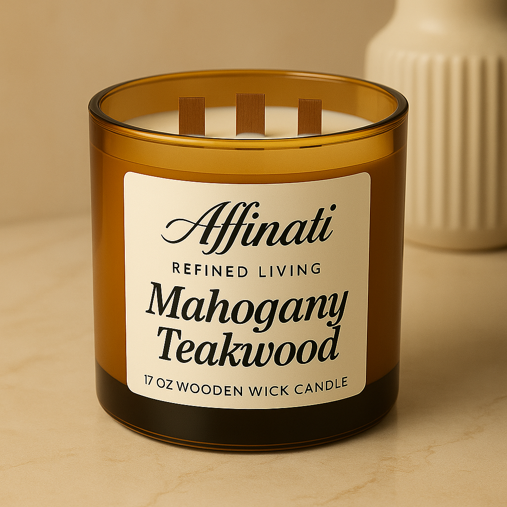 3-Wooden Wick Mahogany Teakwood Candle - Affinati