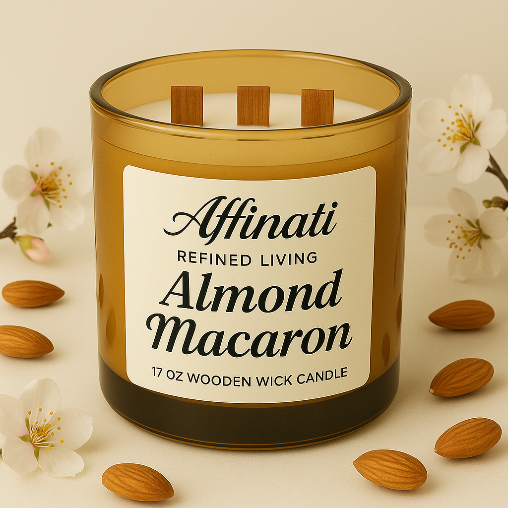 3-Wooden Wick Almond Macaron Candle - Affinati