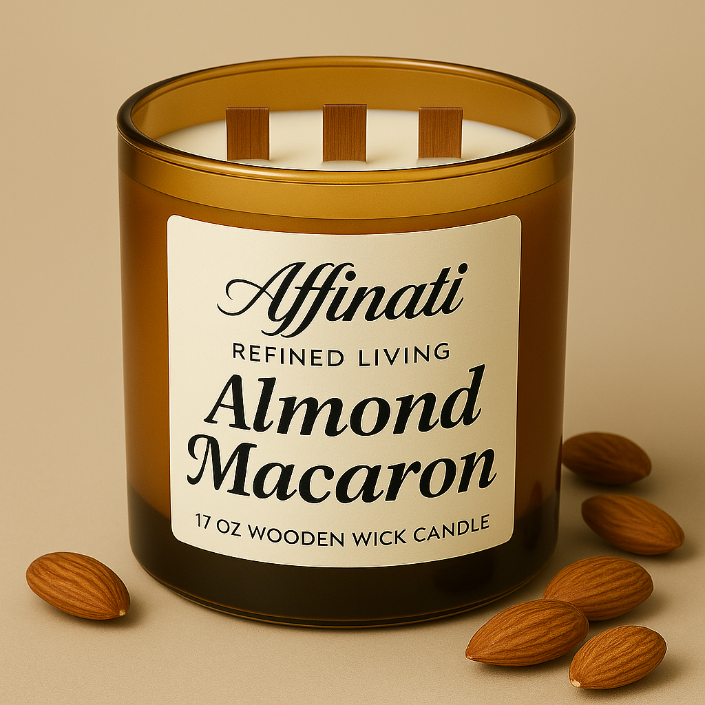 3-Wooden Wick Almond Macaron Candle - Affinati