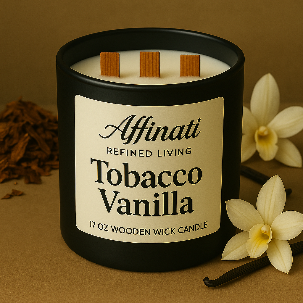 3-Wooden Wick Tobacco Vanilla Candle - Affinati