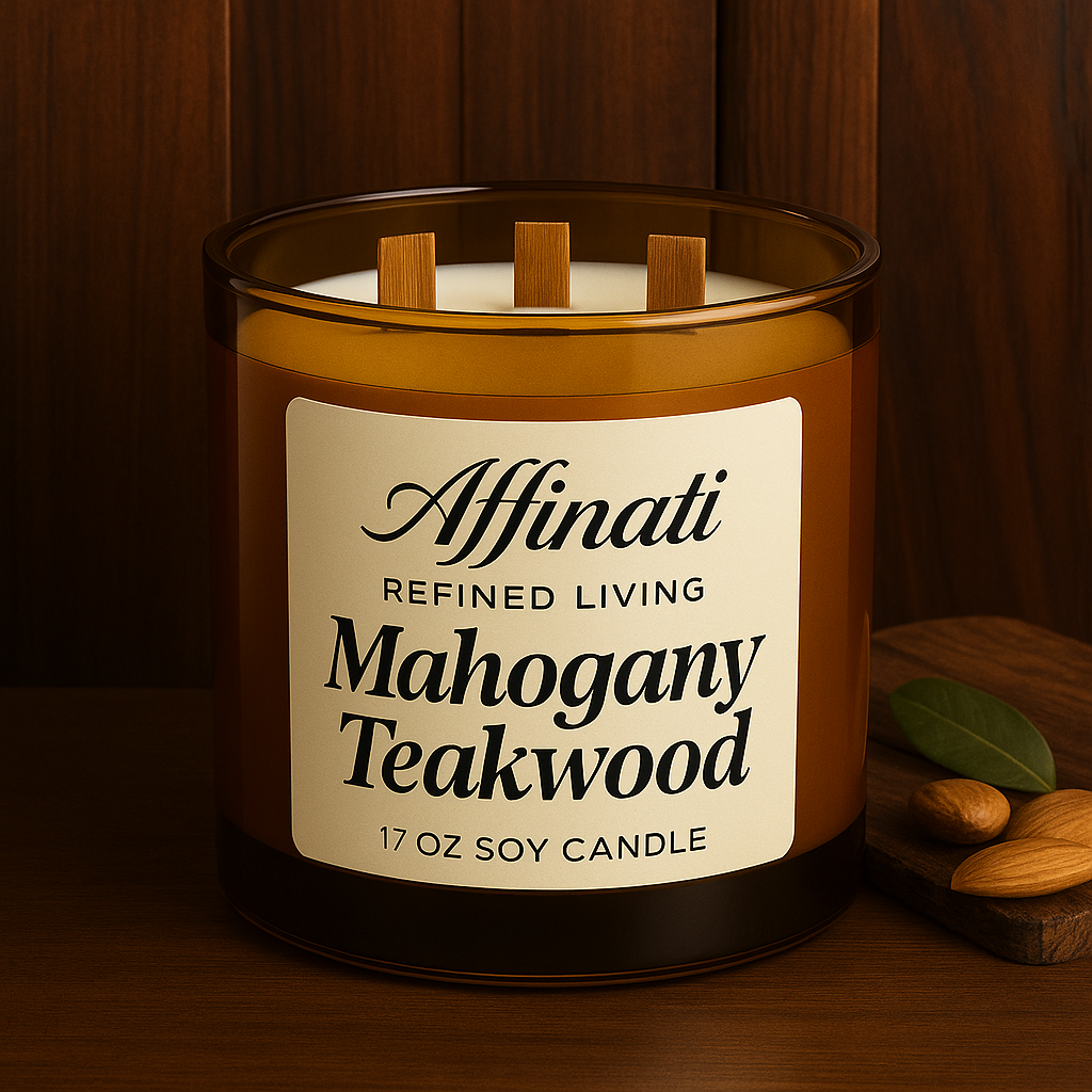 3-Wooden Wick Mahogany Teakwood Candle - Affinati