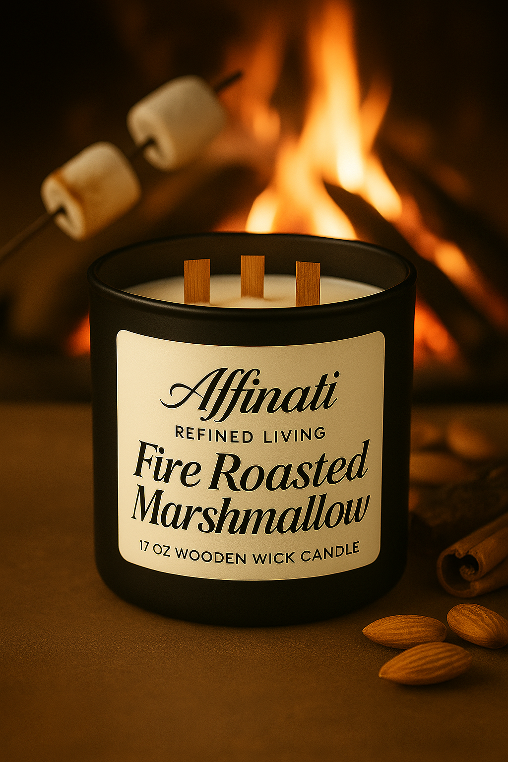 3-Wooden Wick Fire Roasted Marshmallow Candle - Affinati