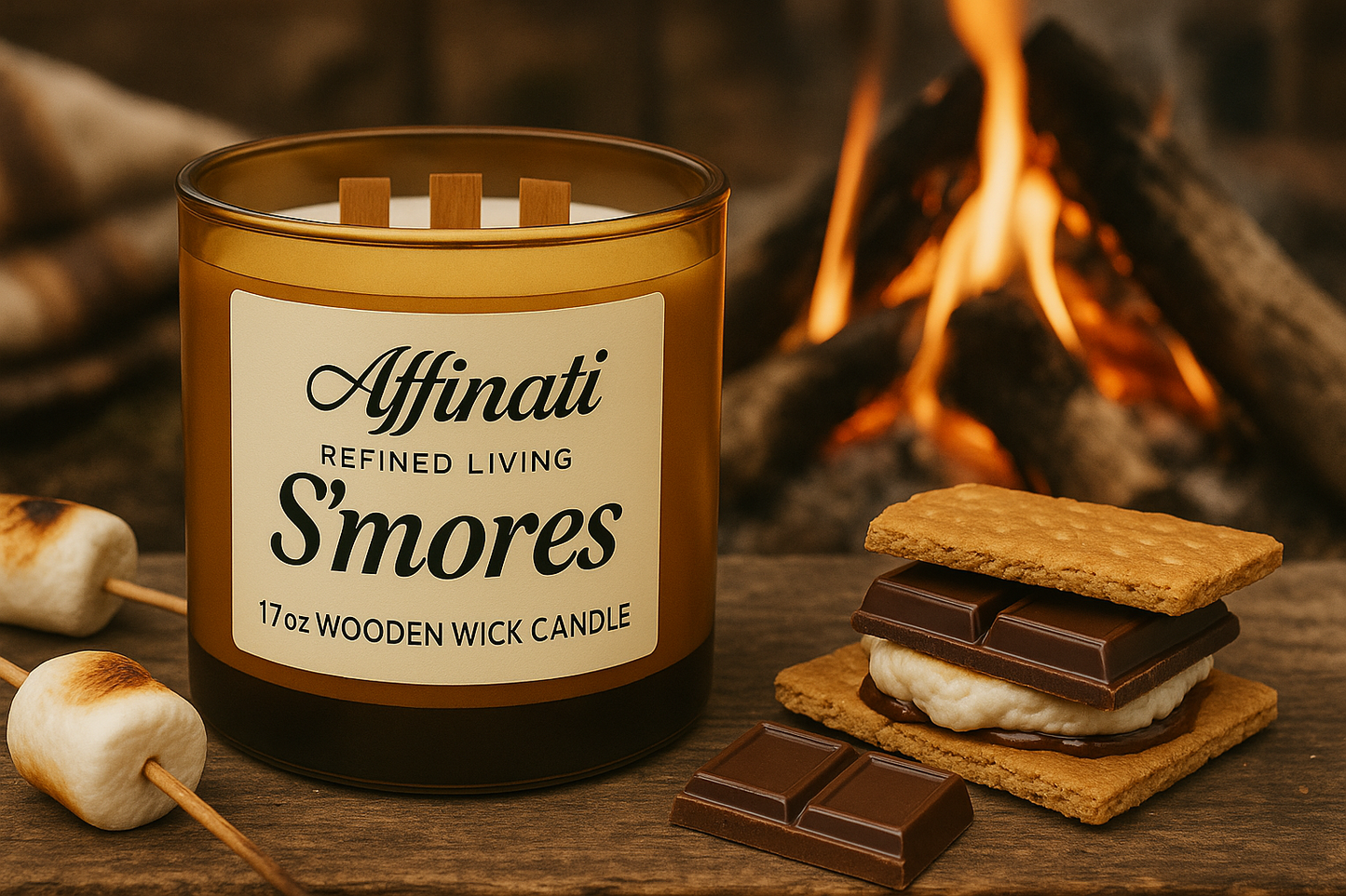 3-Wooden Wick S'mores Candle - Affinati