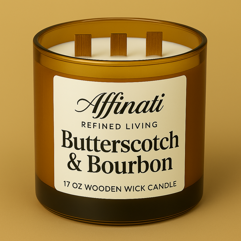 3-Wooden Wick Butterscotch & Bourbon Candle - Affinati