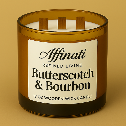 3-Wooden Wick Butterscotch & Bourbon Candle - Affinati